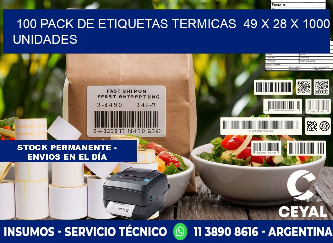 100 PACK DE ETIQUETAS TERMICAS  49 x 28 X 1000 UNIDADES