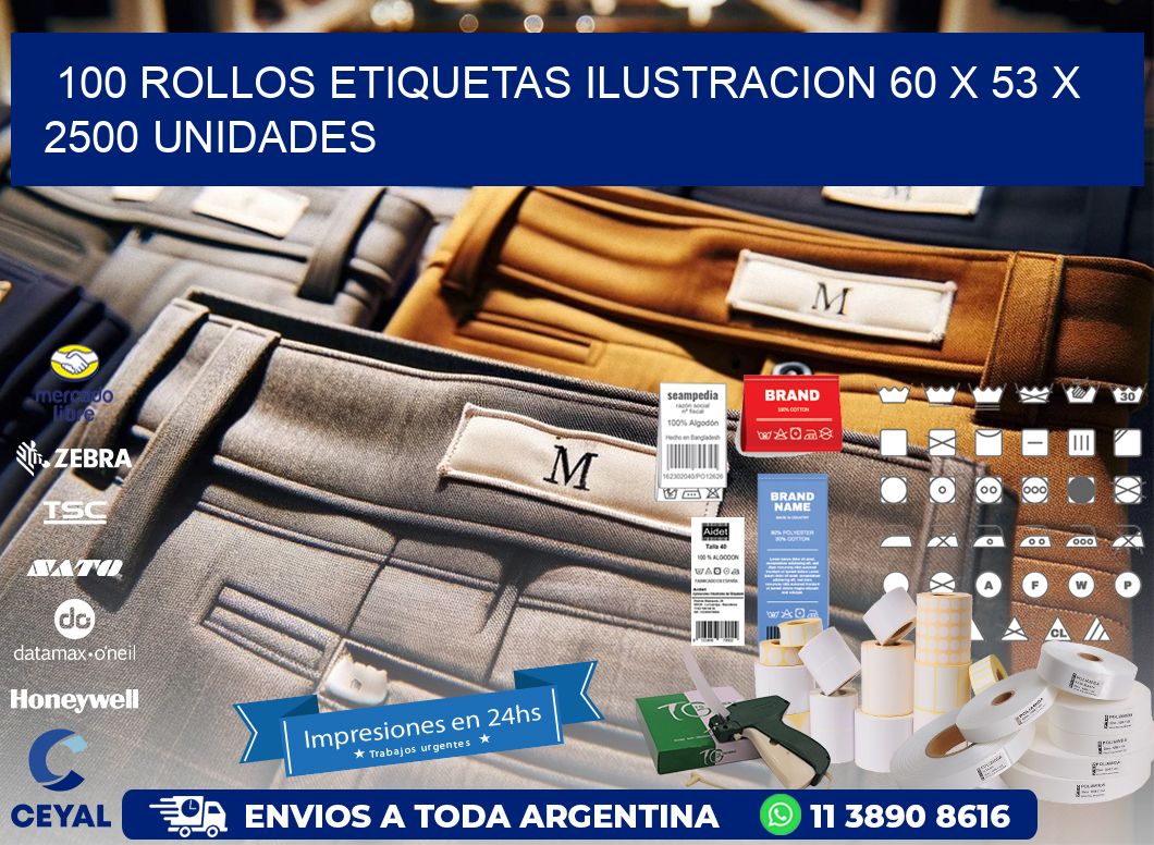 100 ROLLOS ETIQUETAS ILUSTRACION 60 x 53 X 2500 UNIDADES