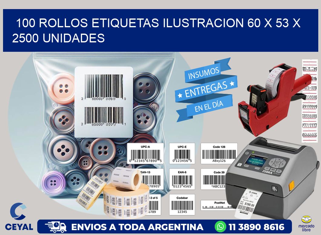 100 ROLLOS ETIQUETAS ILUSTRACION 60 x 53 X 2500 UNIDADES