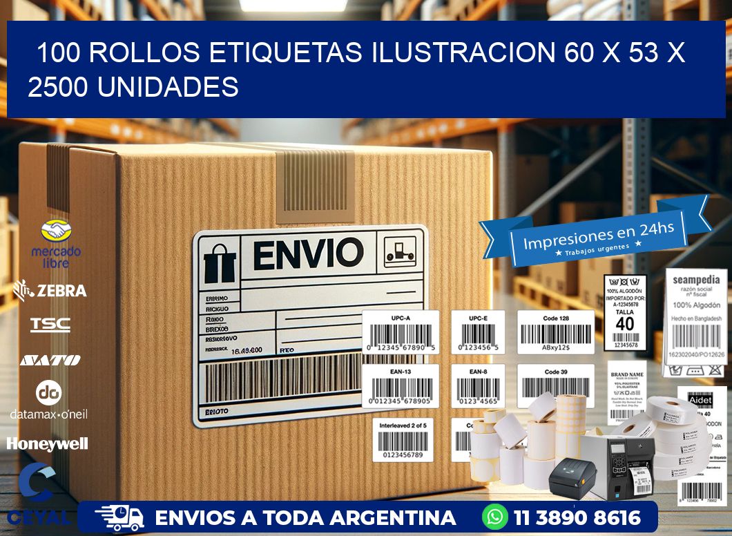 100 ROLLOS ETIQUETAS ILUSTRACION 60 x 53 X 2500 UNIDADES