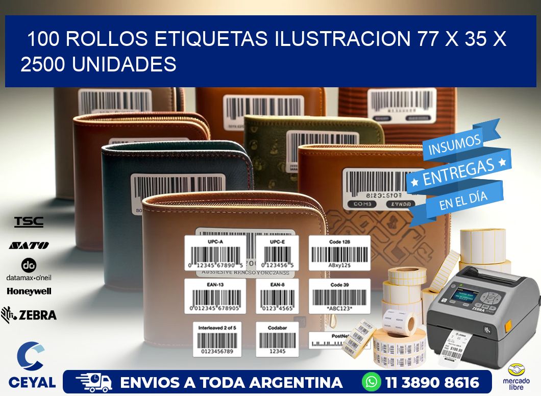 100 ROLLOS ETIQUETAS ILUSTRACION 77 x 35 X 2500 UNIDADES