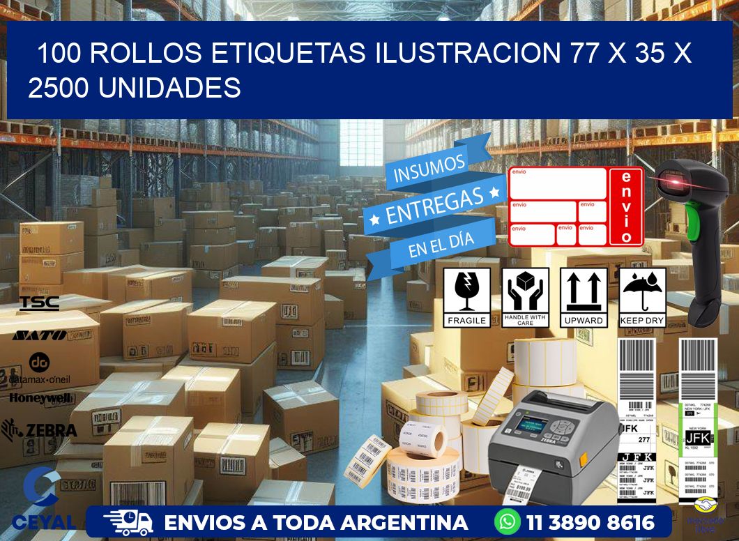 100 ROLLOS ETIQUETAS ILUSTRACION 77 x 35 X 2500 UNIDADES