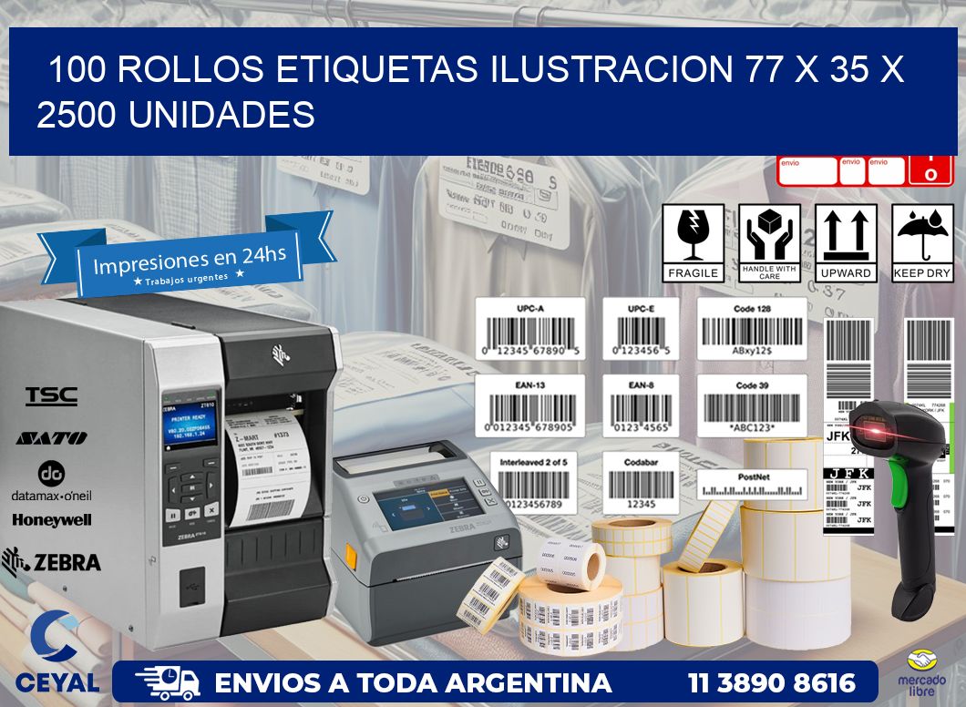 100 ROLLOS ETIQUETAS ILUSTRACION 77 x 35 X 2500 UNIDADES