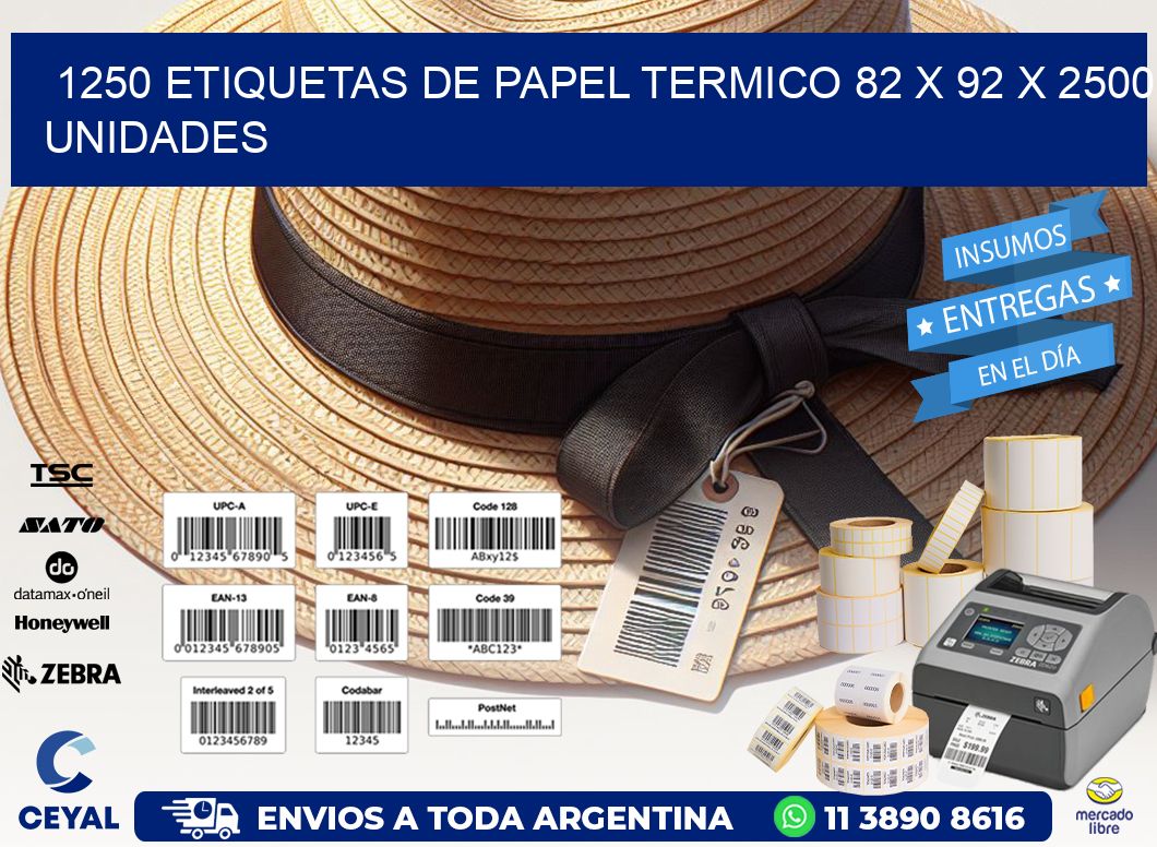 1250 ETIQUETAS DE PAPEL TERMICO 82 x 92 X 2500 UNIDADES