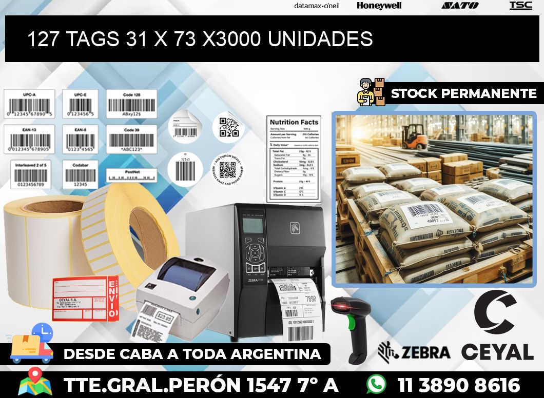 127 TAGS 31 x 73 X3000 UNIDADES