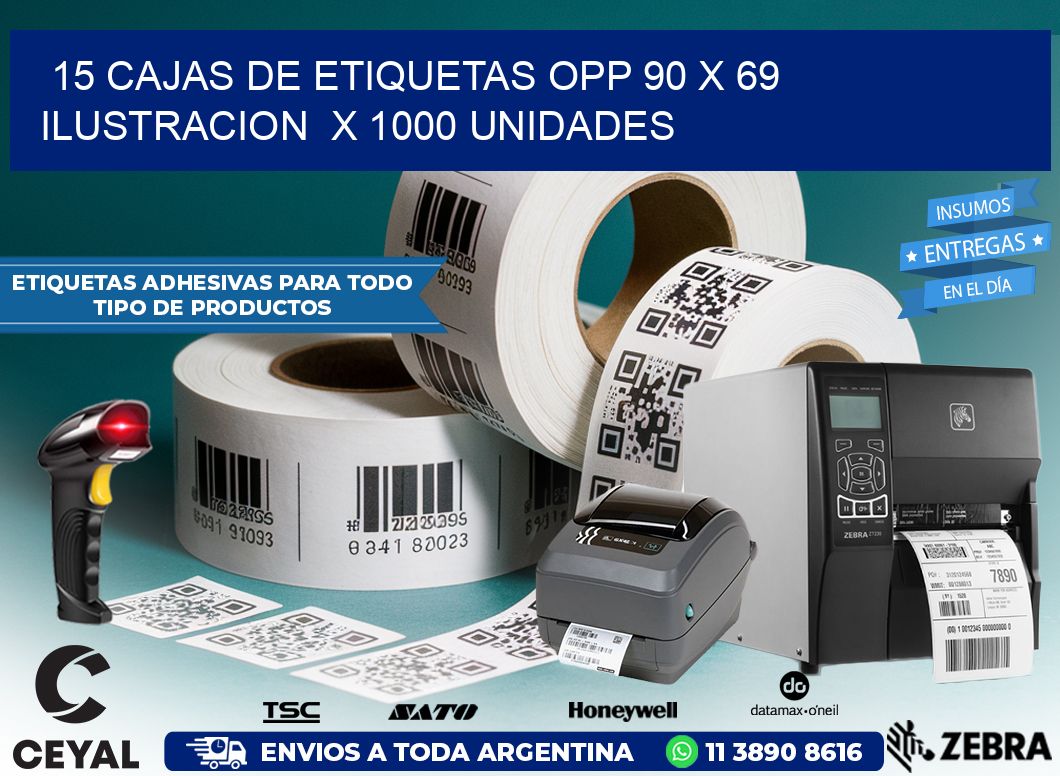 15 CAJAS DE ETIQUETAS OPP 90 x 69 ILUSTRACION  X 1000 UNIDADES