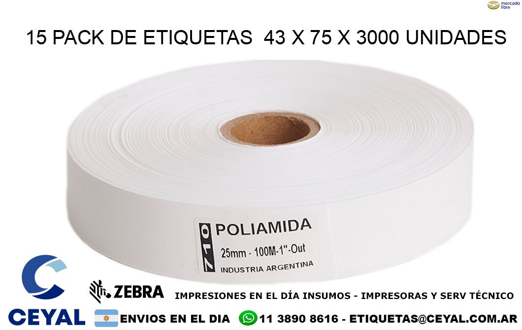 15 PACK DE ETIQUETAS  43 x 75 X 3000 UNIDADES