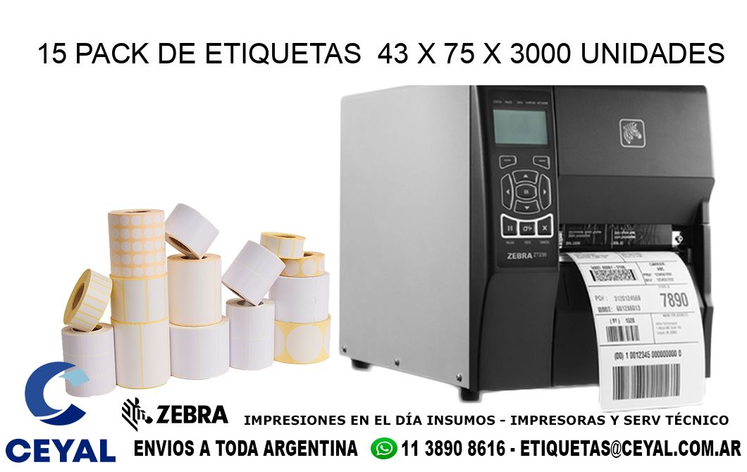 15 PACK DE ETIQUETAS  43 x 75 X 3000 UNIDADES