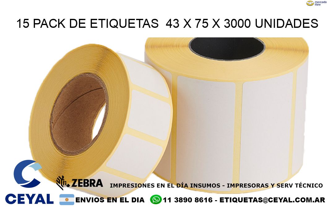 15 PACK DE ETIQUETAS  43 x 75 X 3000 UNIDADES