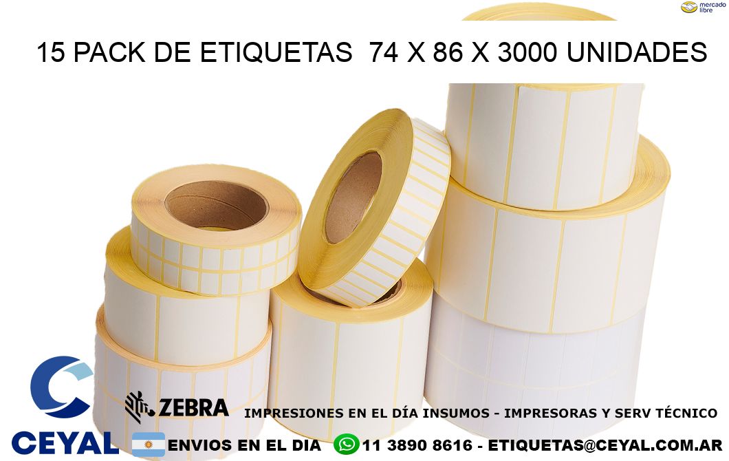 15 PACK DE ETIQUETAS  74 x 86 X 3000 UNIDADES