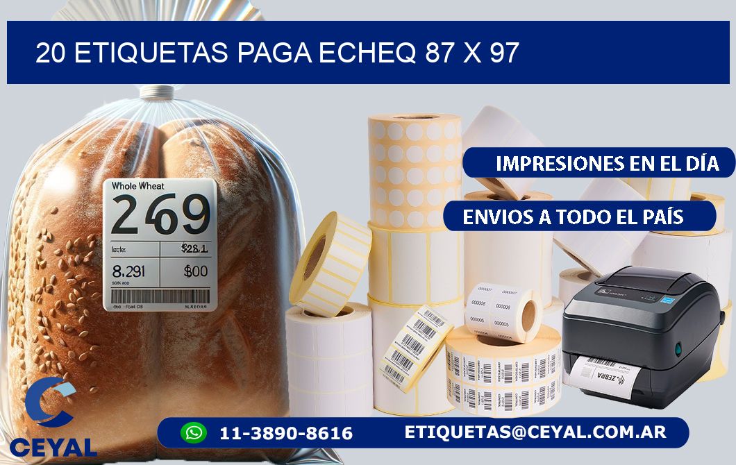 20 ETIQUETAS PAGA ECHEQ 87 x 97