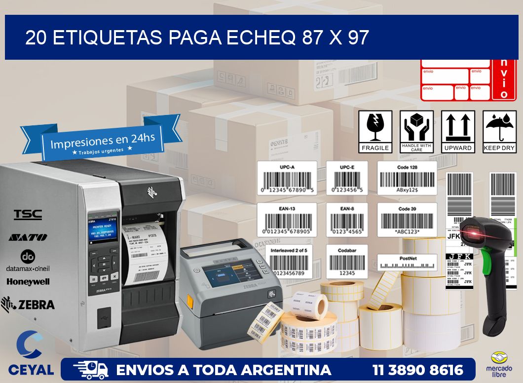 20 ETIQUETAS PAGA ECHEQ 87 x 97