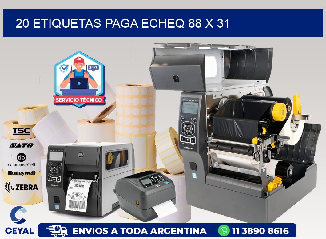 20 ETIQUETAS PAGA ECHEQ 88 x 31