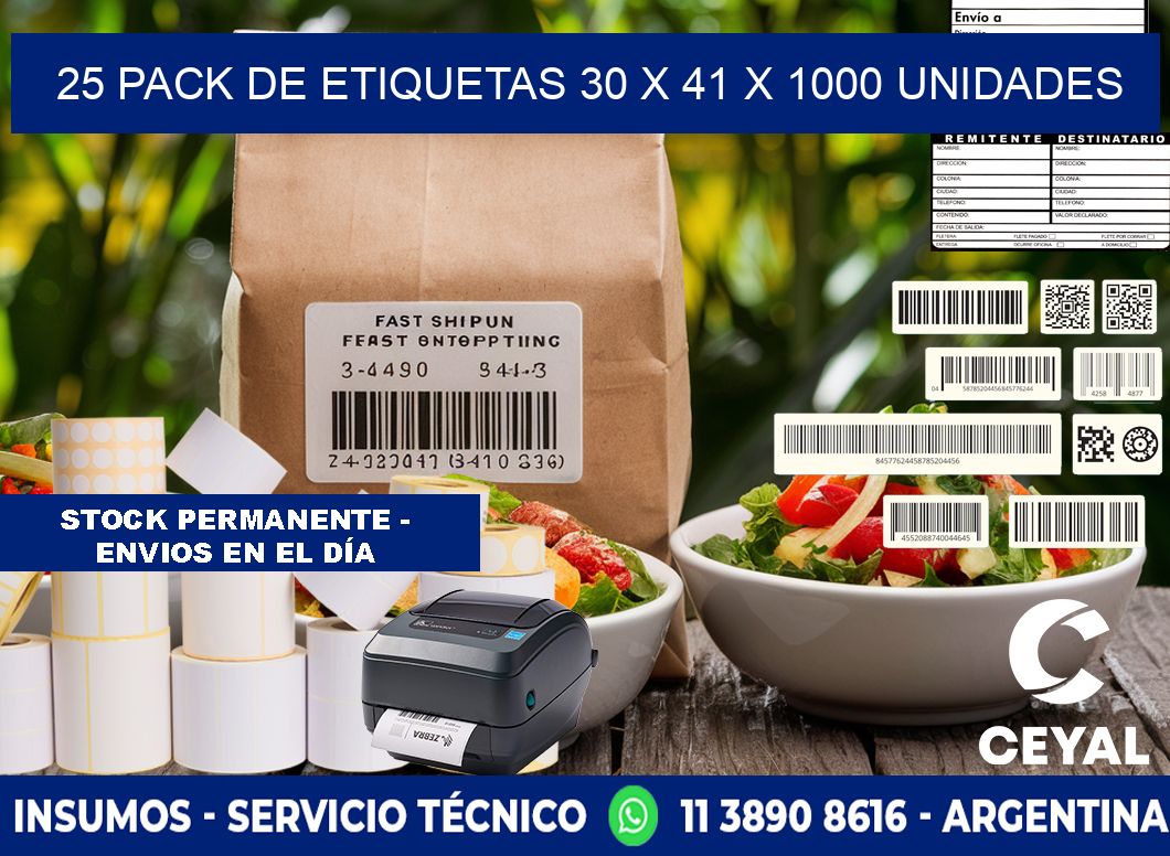 25 PACK DE ETIQUETAS 30 x 41 X 1000 UNIDADES