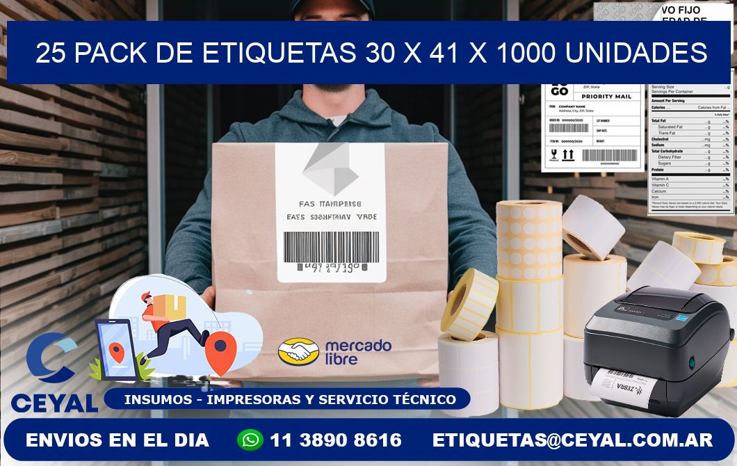 25 PACK DE ETIQUETAS 30 x 41 X 1000 UNIDADES