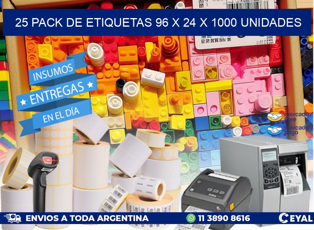 25 PACK DE ETIQUETAS 96 x 24 X 1000 UNIDADES