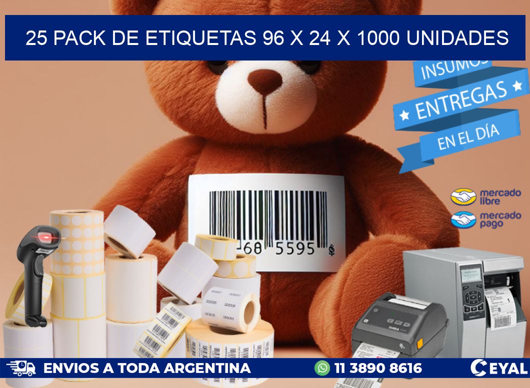 25 PACK DE ETIQUETAS 96 x 24 X 1000 UNIDADES