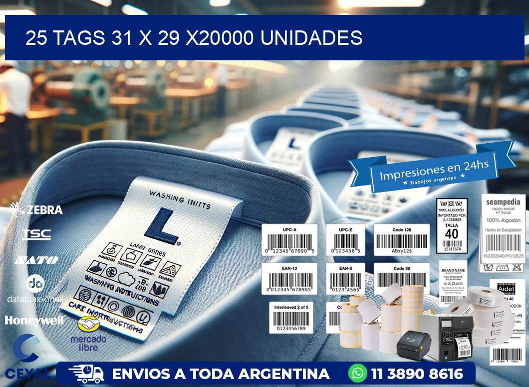 25 TAGS 31 x 29 X20000 UNIDADES