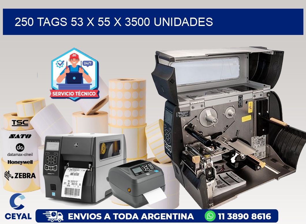 250 TAGS 53 x 55 X 3500 UNIDADES