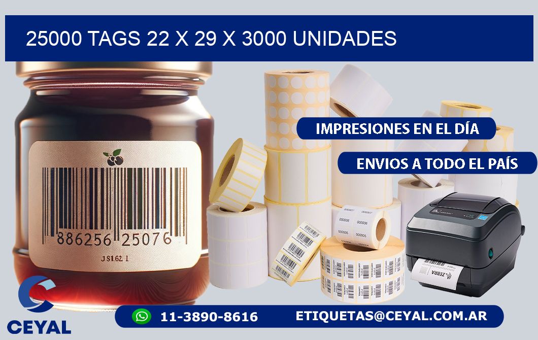 25000 TAGS 22 x 29 X 3000 UNIDADES