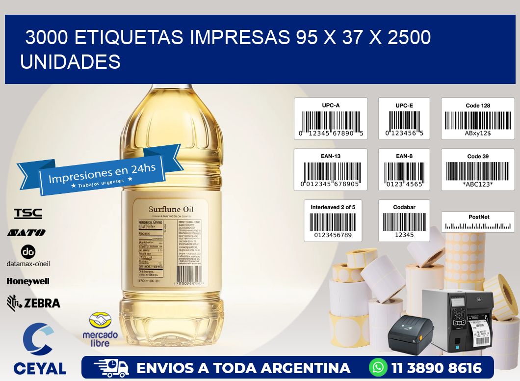 3000 ETIQUETAS IMPRESAS 95 x 37 X 2500 UNIDADES