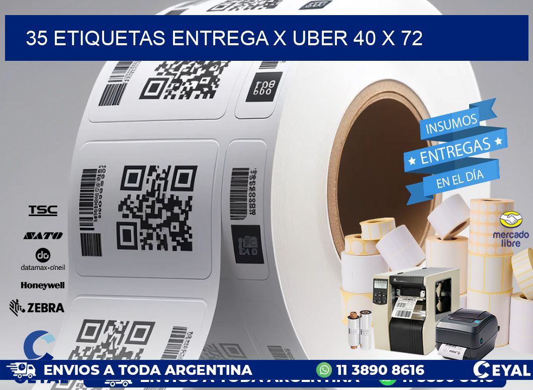 35 ETIQUETAS ENTREGA X UBER 40 x 72