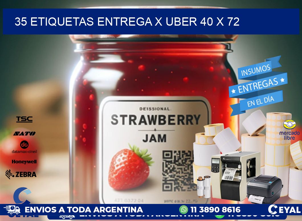 35 ETIQUETAS ENTREGA X UBER 40 x 72