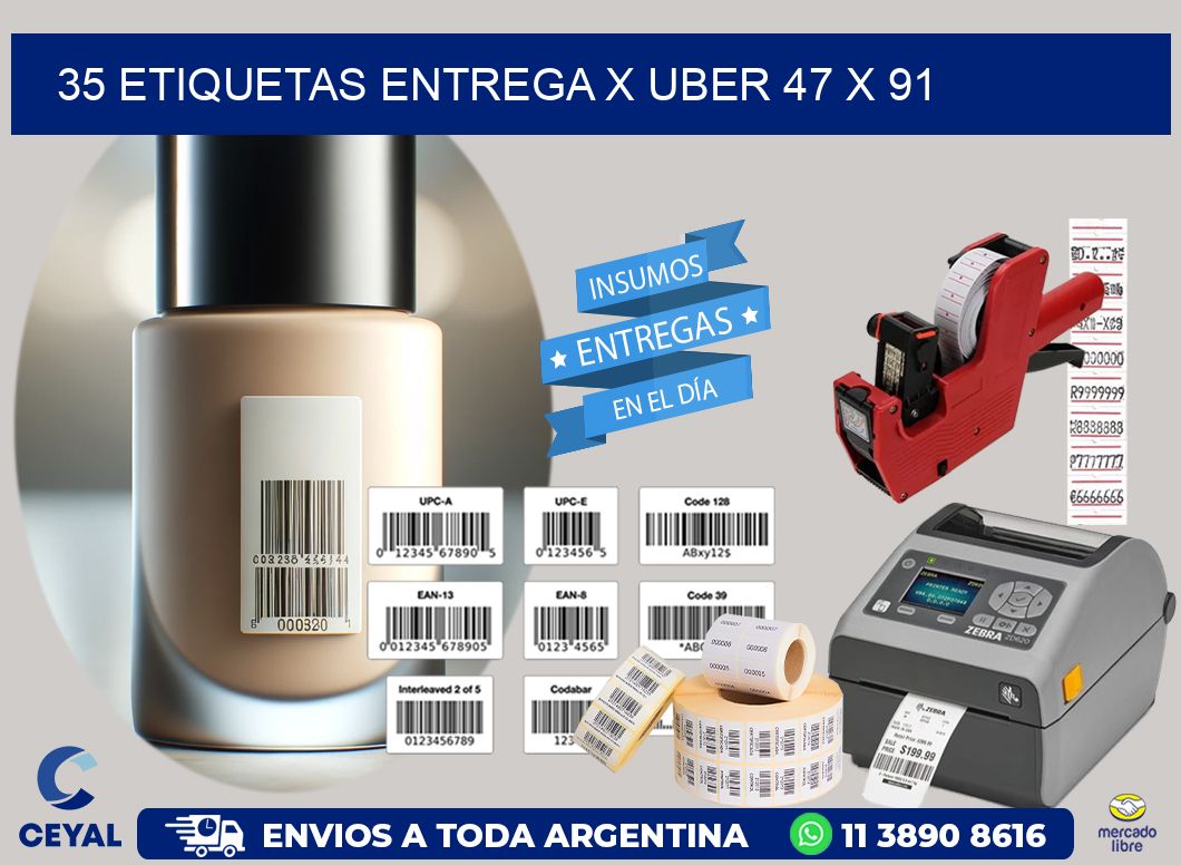 35 ETIQUETAS ENTREGA X UBER 47 x 91