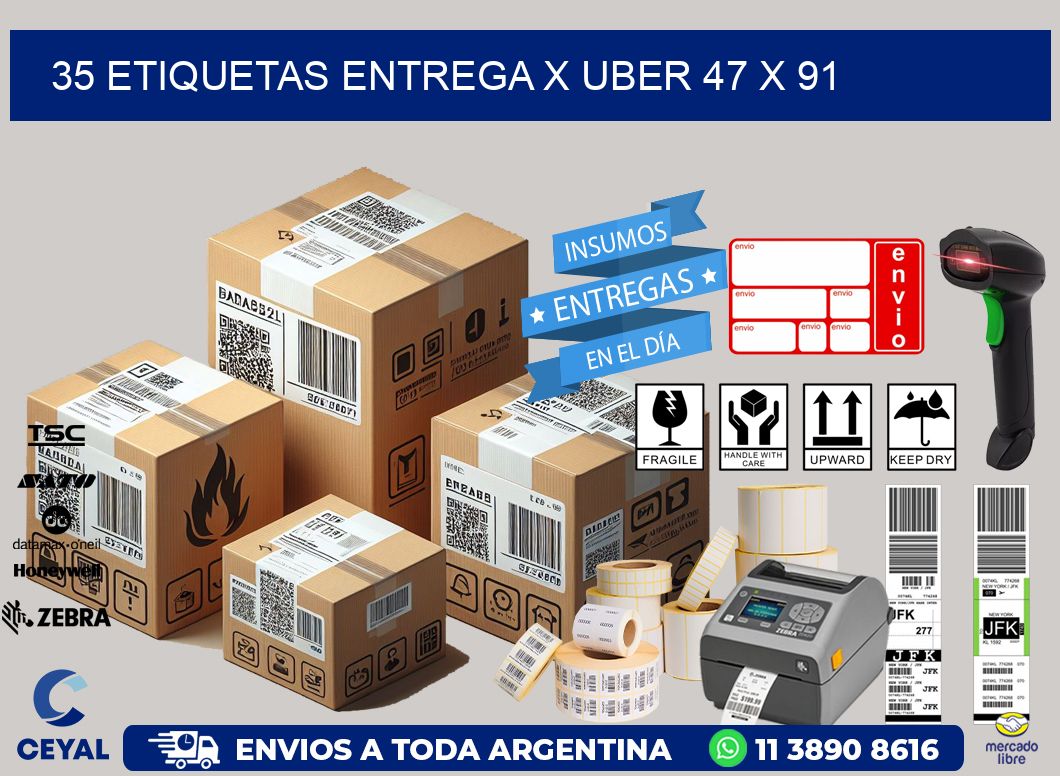 35 ETIQUETAS ENTREGA X UBER 47 x 91