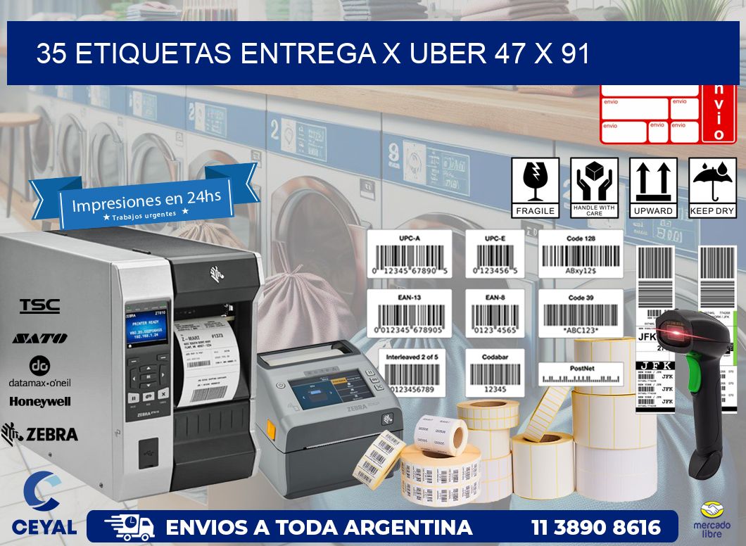 35 ETIQUETAS ENTREGA X UBER 47 x 91