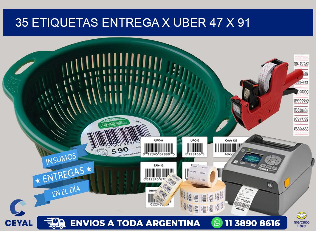 35 ETIQUETAS ENTREGA X UBER 47 x 91