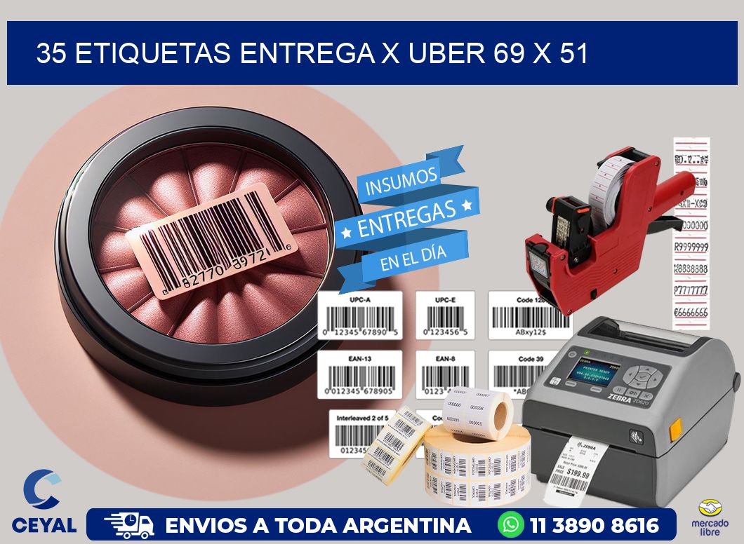 35 ETIQUETAS ENTREGA X UBER 69 x 51