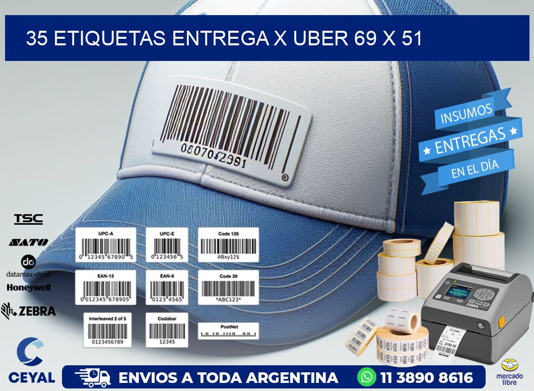 35 ETIQUETAS ENTREGA X UBER 69 x 51