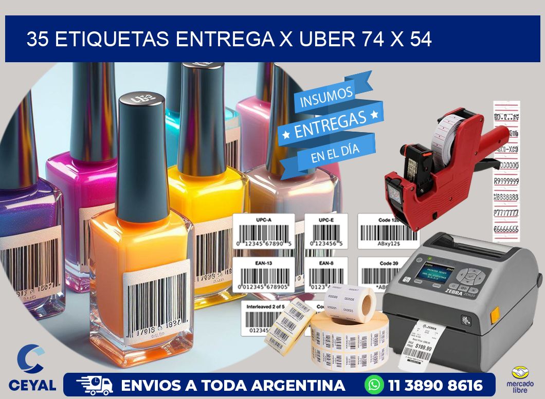 35 ETIQUETAS ENTREGA X UBER 74 x 54