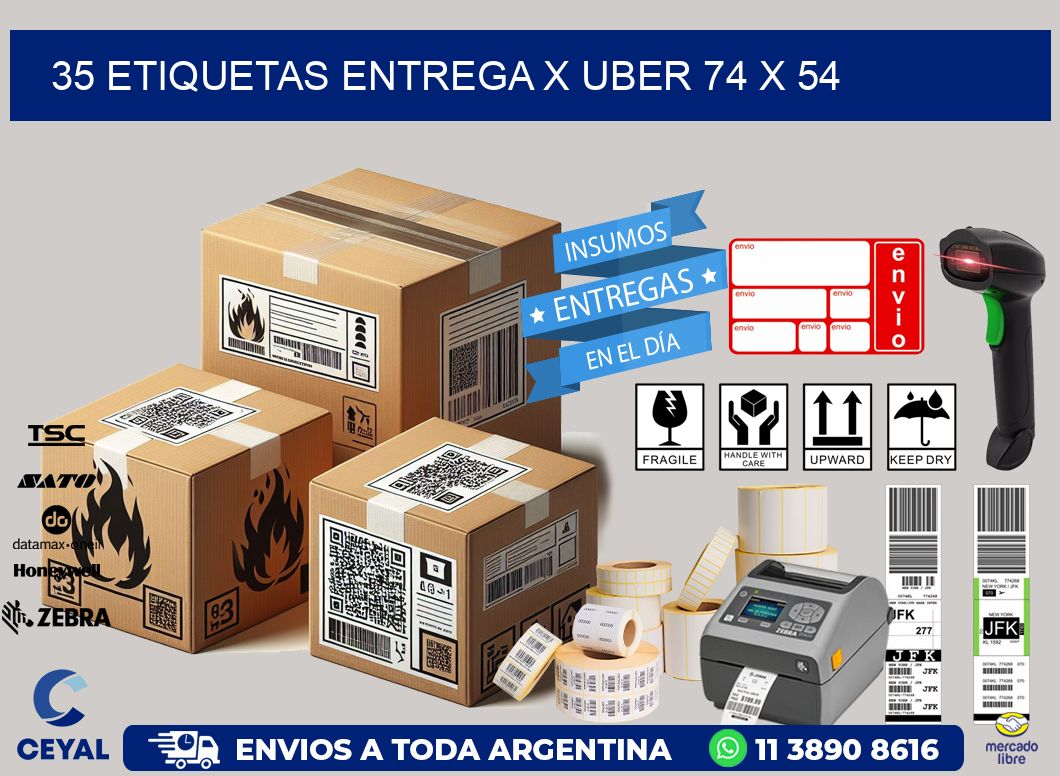 35 ETIQUETAS ENTREGA X UBER 74 x 54