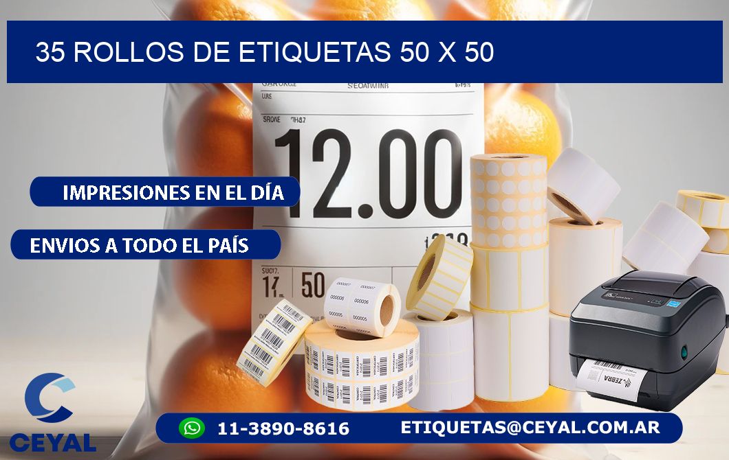 35 ROLLOS DE ETIQUETAS 50 x 50