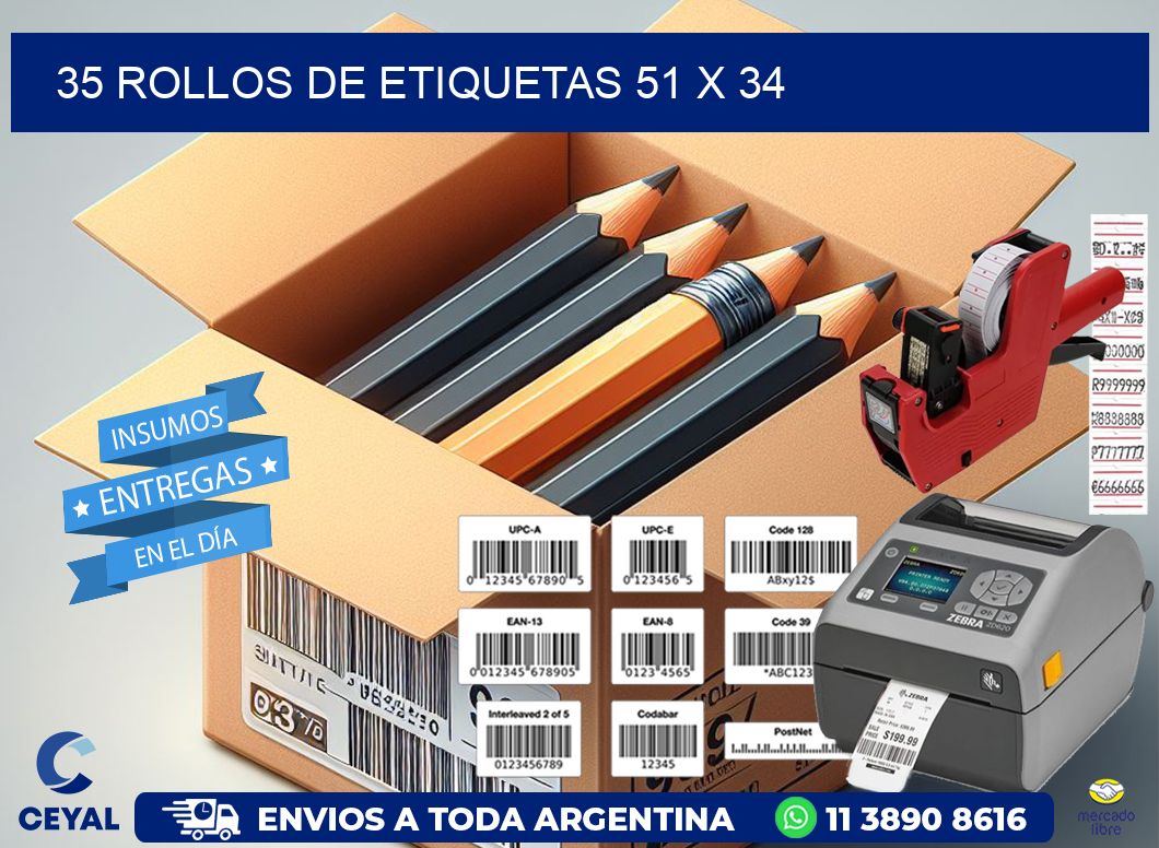 35 ROLLOS DE ETIQUETAS 51 x 34