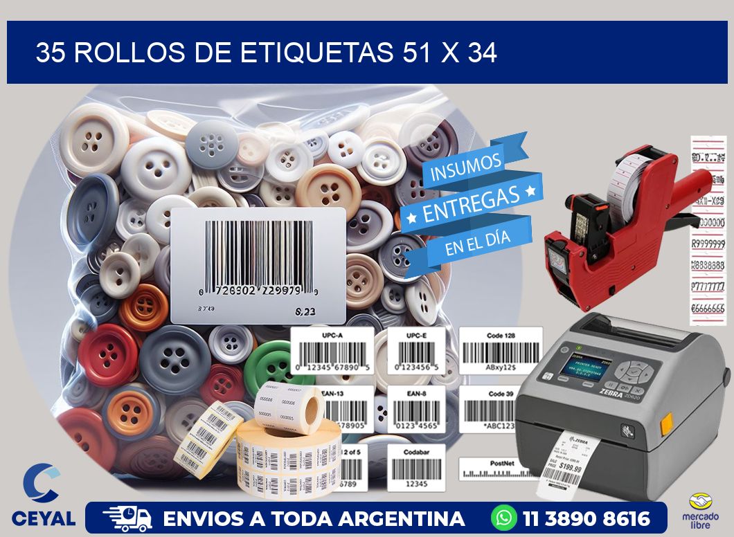 35 ROLLOS DE ETIQUETAS 51 x 34