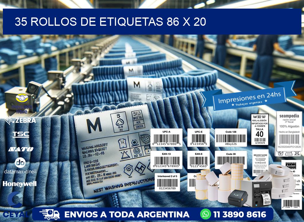 35 ROLLOS DE ETIQUETAS 86 x 20