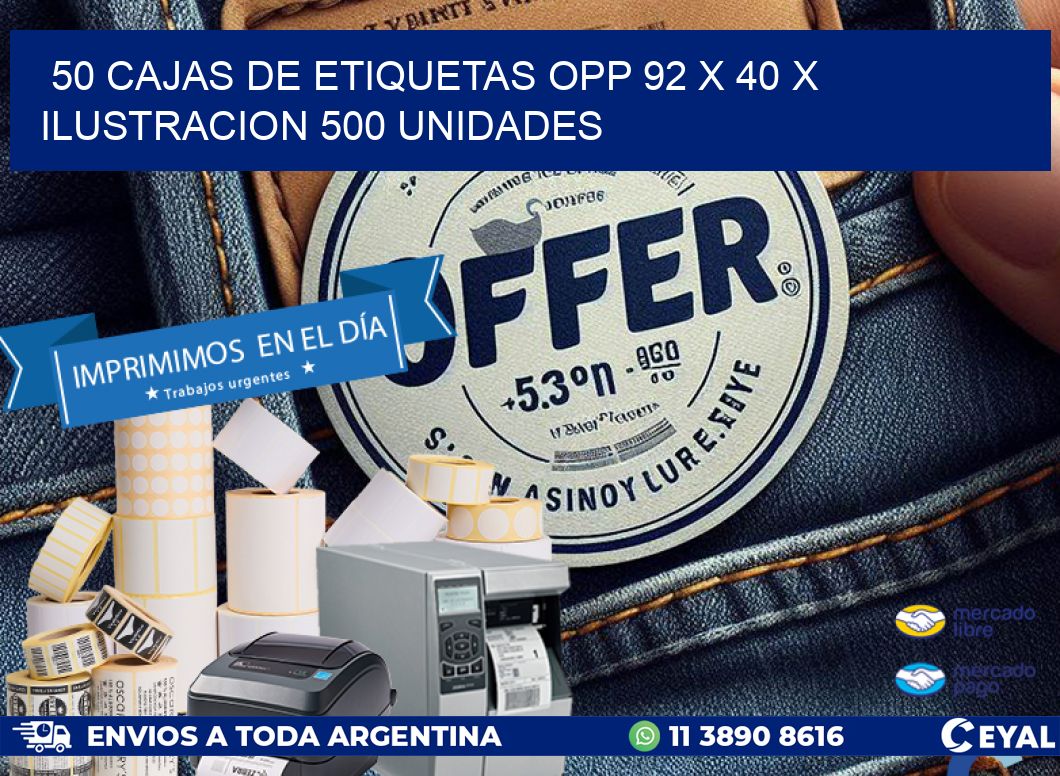 50 CAJAS DE ETIQUETAS OPP 92 x 40 X ILUSTRACION 500 UNIDADES