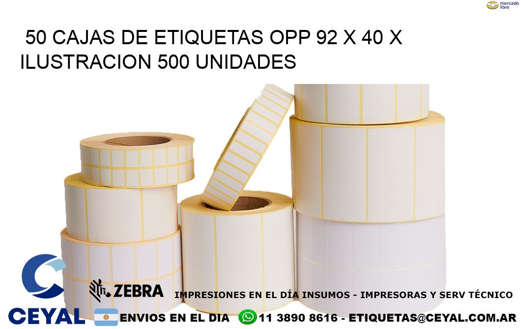 50 CAJAS DE ETIQUETAS OPP 92 x 40 X ILUSTRACION 500 UNIDADES