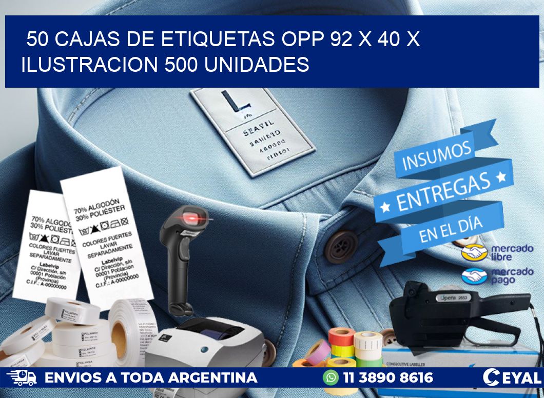 50 CAJAS DE ETIQUETAS OPP 92 x 40 X ILUSTRACION 500 UNIDADES