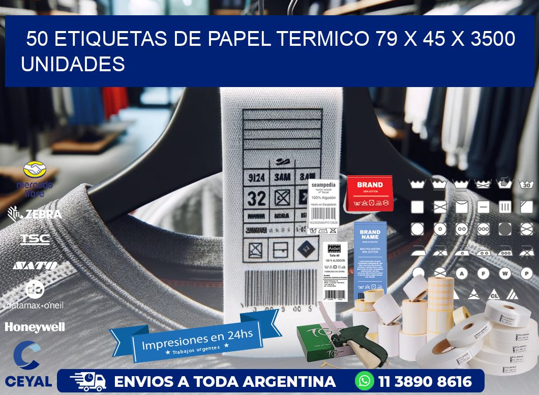 50 ETIQUETAS DE PAPEL TERMICO 79 x 45 X 3500 UNIDADES