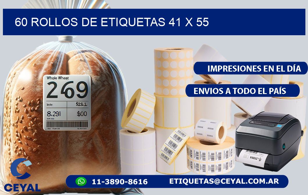 60 ROLLOS DE ETIQUETAS 41 x 55