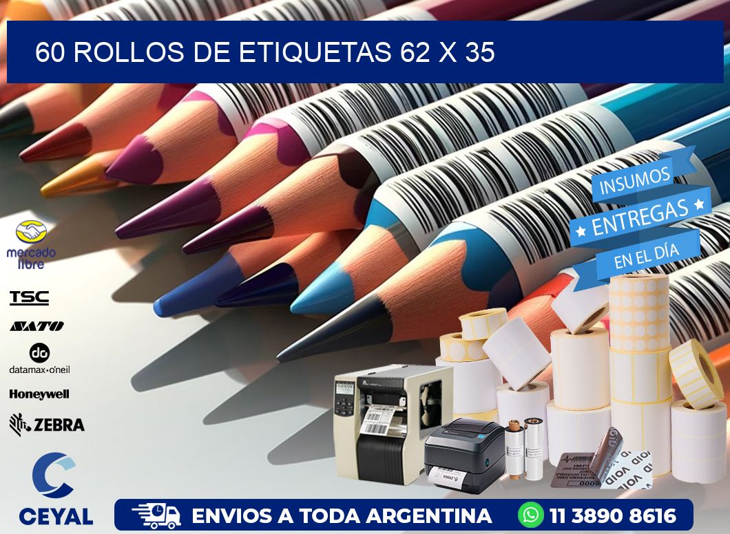 60 ROLLOS DE ETIQUETAS 62 x 35