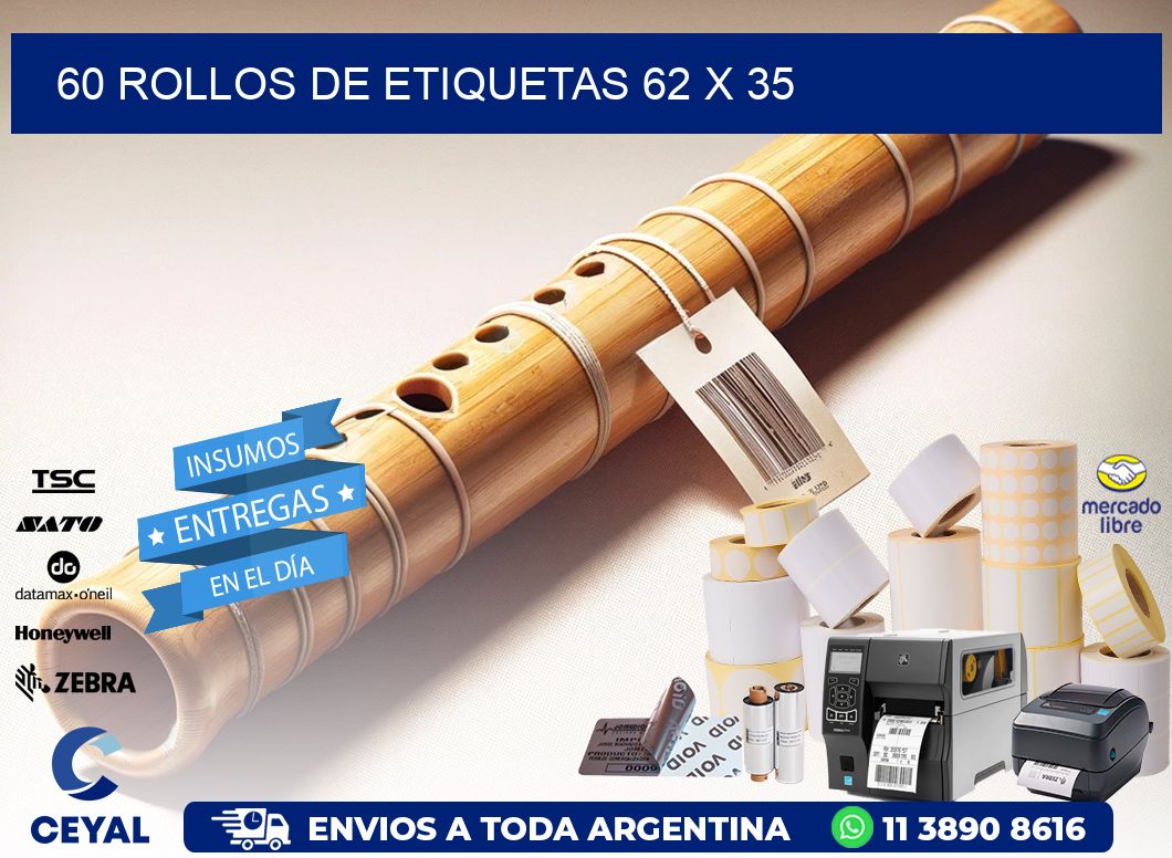 60 ROLLOS DE ETIQUETAS 62 x 35