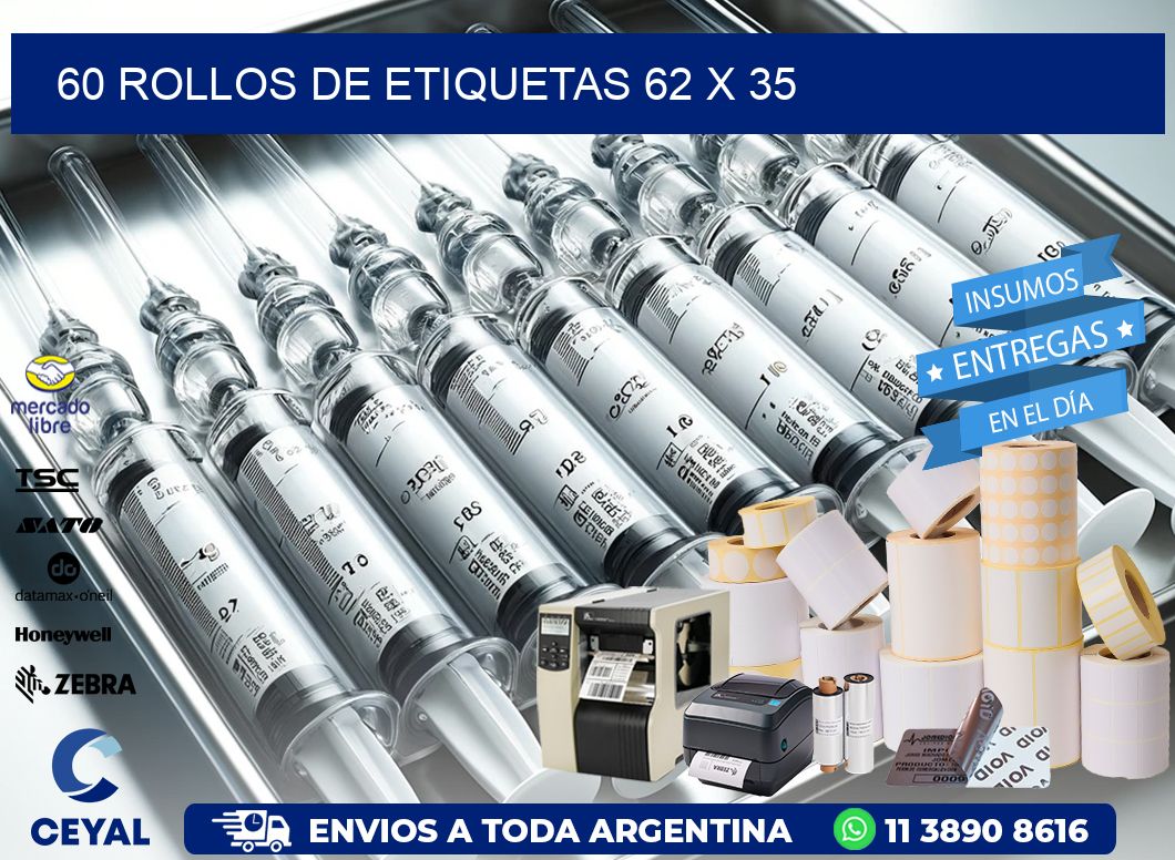 60 ROLLOS DE ETIQUETAS 62 x 35