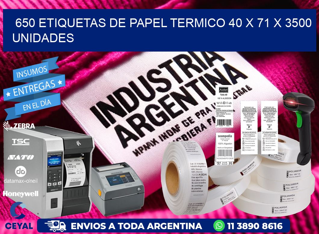 650 ETIQUETAS DE PAPEL TERMICO 40 x 71 X 3500 UNIDADES