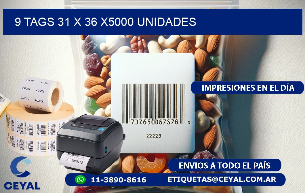 9 TAGS 31 x 36 X5000 UNIDADES