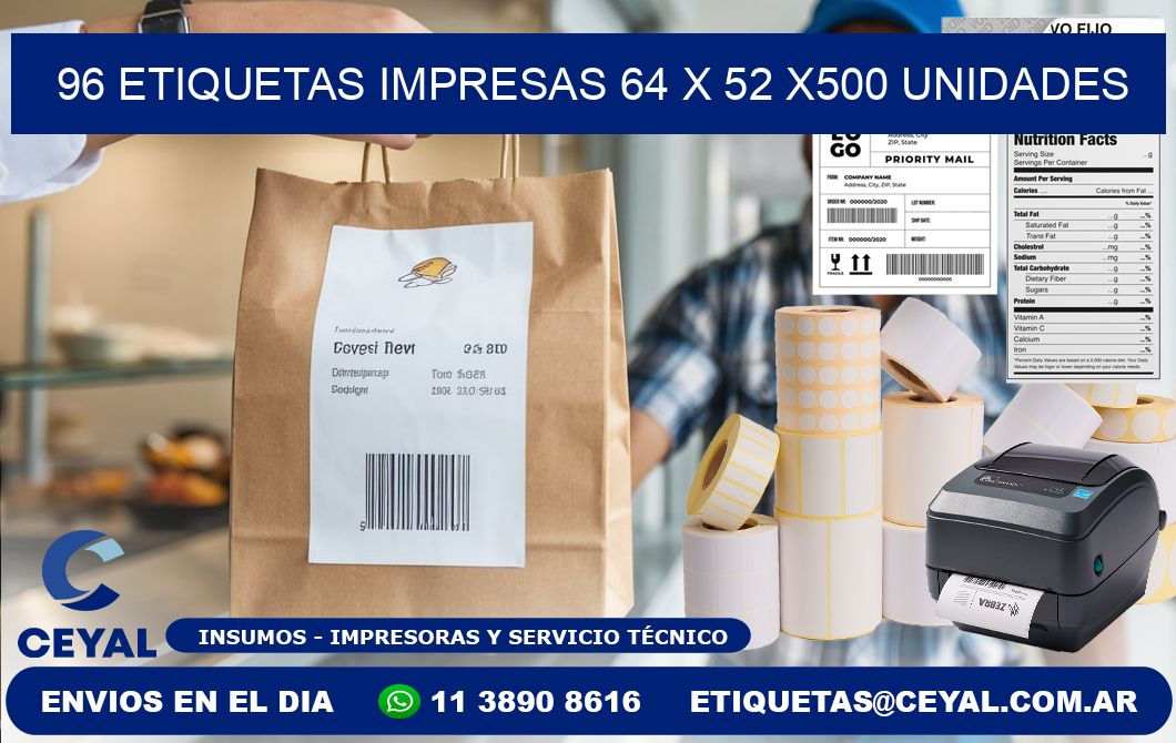 96 ETIQUETAS IMPRESAS 64 x 52 x500 UNIDADES